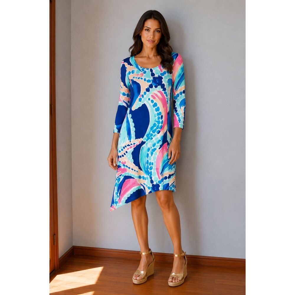 Lilly Pulitzer Ariana Asymmetric Swing Dress Multi Ocean Jewels Sea Life S